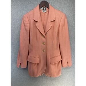 Anne Klein Womens Blazer Coral Pink Tweed 100% Wool Single Breast 90s Vintage